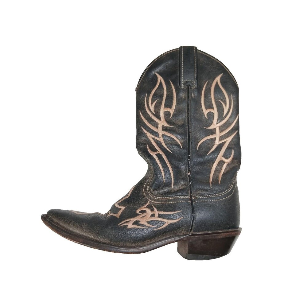 Vintage Justin Women’s Cowboy Boots 5.5 B Black Leather Cross & Flame Embroidery - Picture 5 of 12
